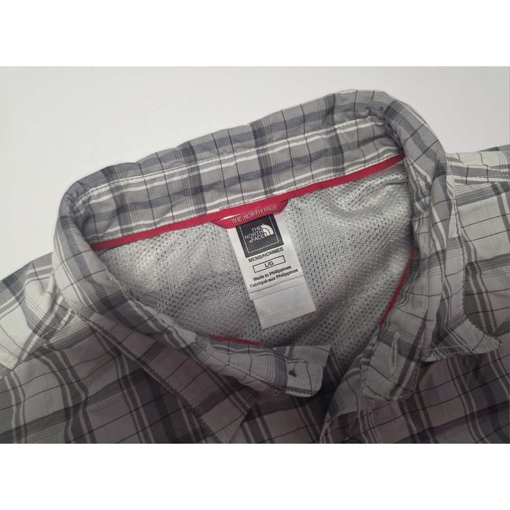 The North Face Mens‎ Button Front Shirt Gray Plaid Pocket Short Sleeve Vented L